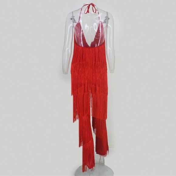 NEW! Red Fringe Jumpsuit - Picture 4 of 7